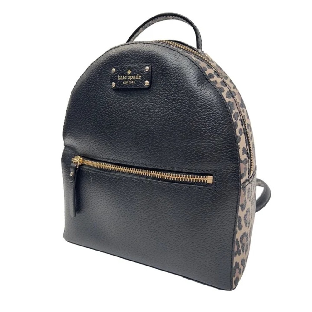Kate Spade Small Black Backpack Purse with Cheetah Print Sides